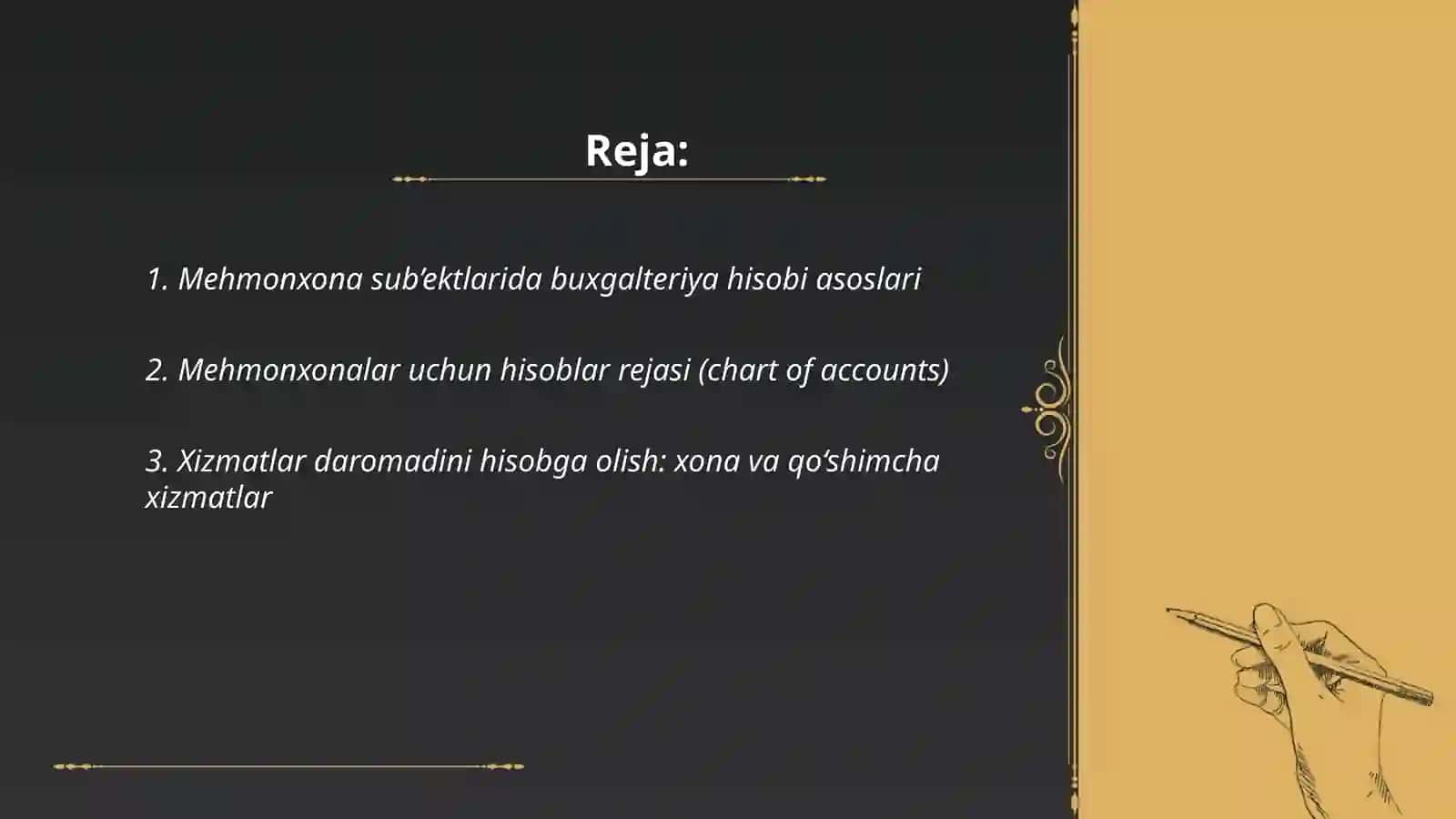 Mehmonxona xizmatlarini ko‘rsatuvchi sub’ektlarda buxgalteriya hisobi 2
