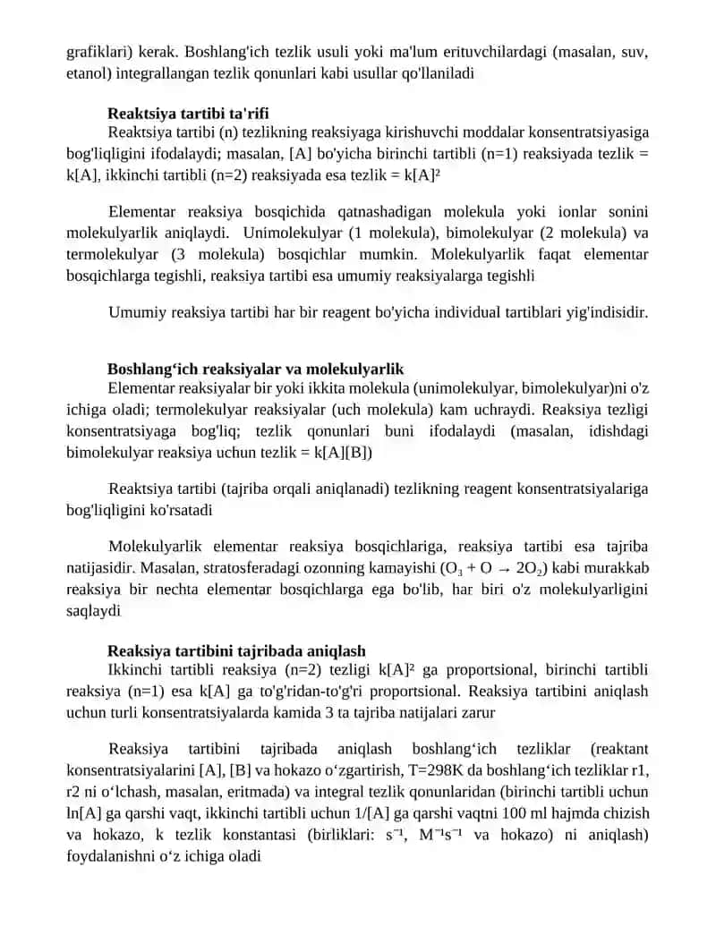Reaksiya tartibi va molekulyarligi 2