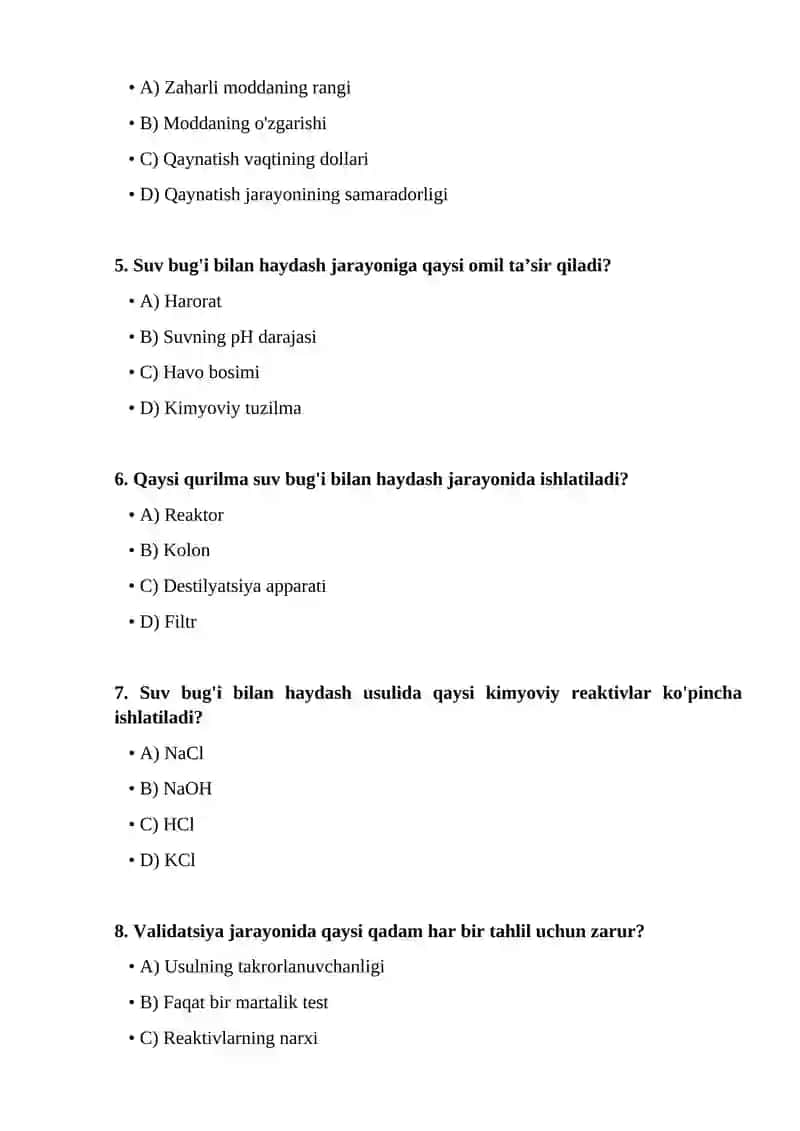 Uchuvchi zaharlarni suv bug'i bilan haydash usulining validasiyasi 2