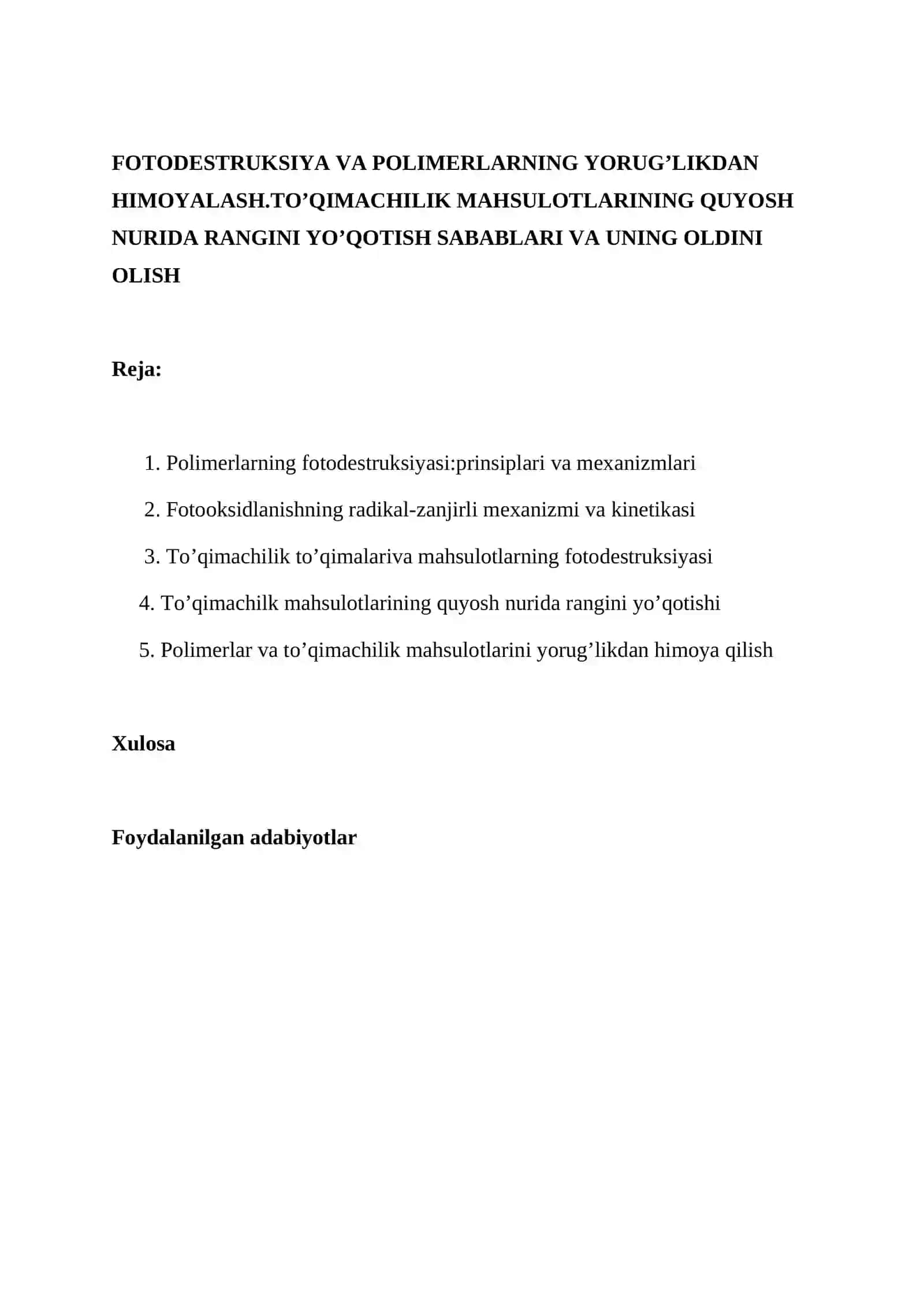 To'qimachilik mahsulotlarining quyosh nurida rangini yo’qotishi 2