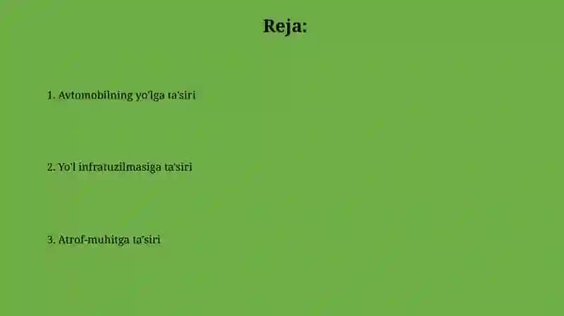 Avtomobilning yoʻlga taʼsiri 2