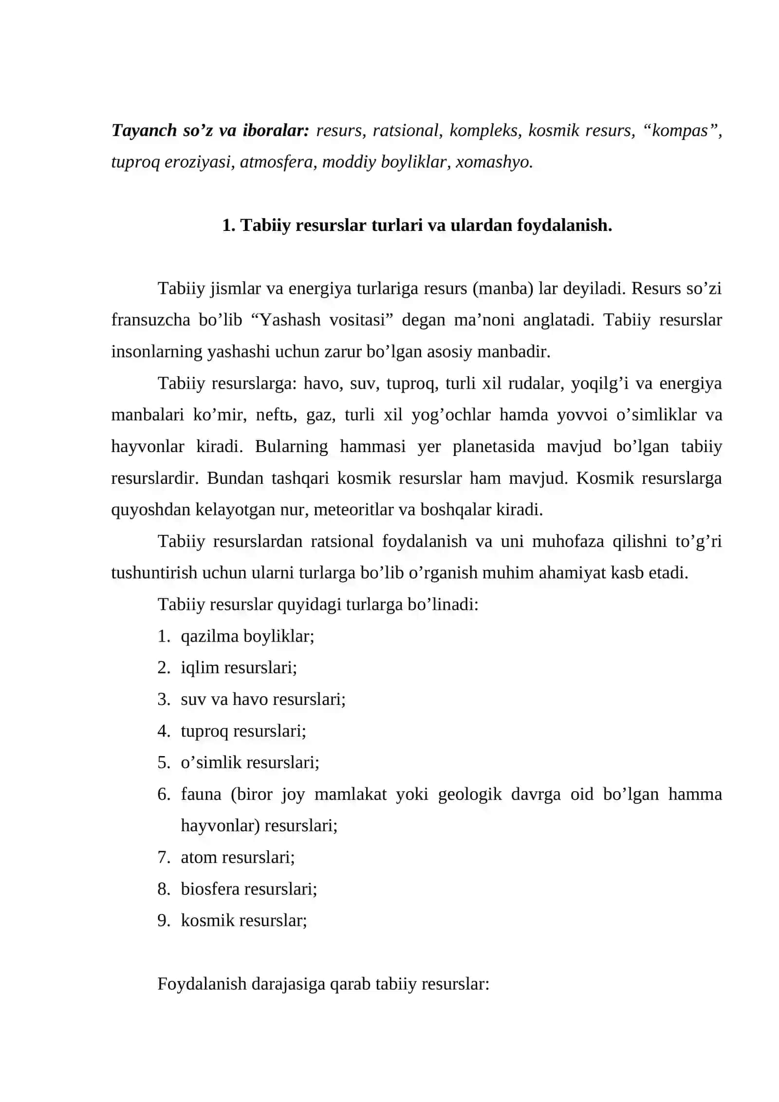 TABIIY RESURSLAR VA ULARDAN OQILONA FOYDALANISH 2