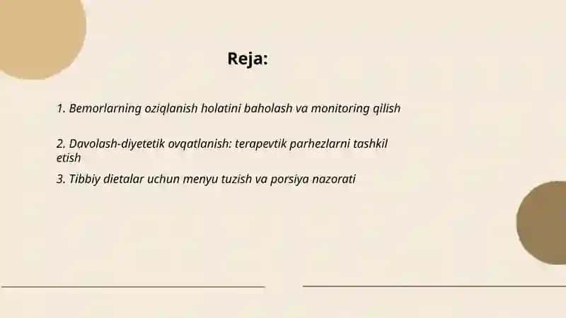 Bemorlarning ovqatlanishini tashkil qilish va gigiyena nazorati 2