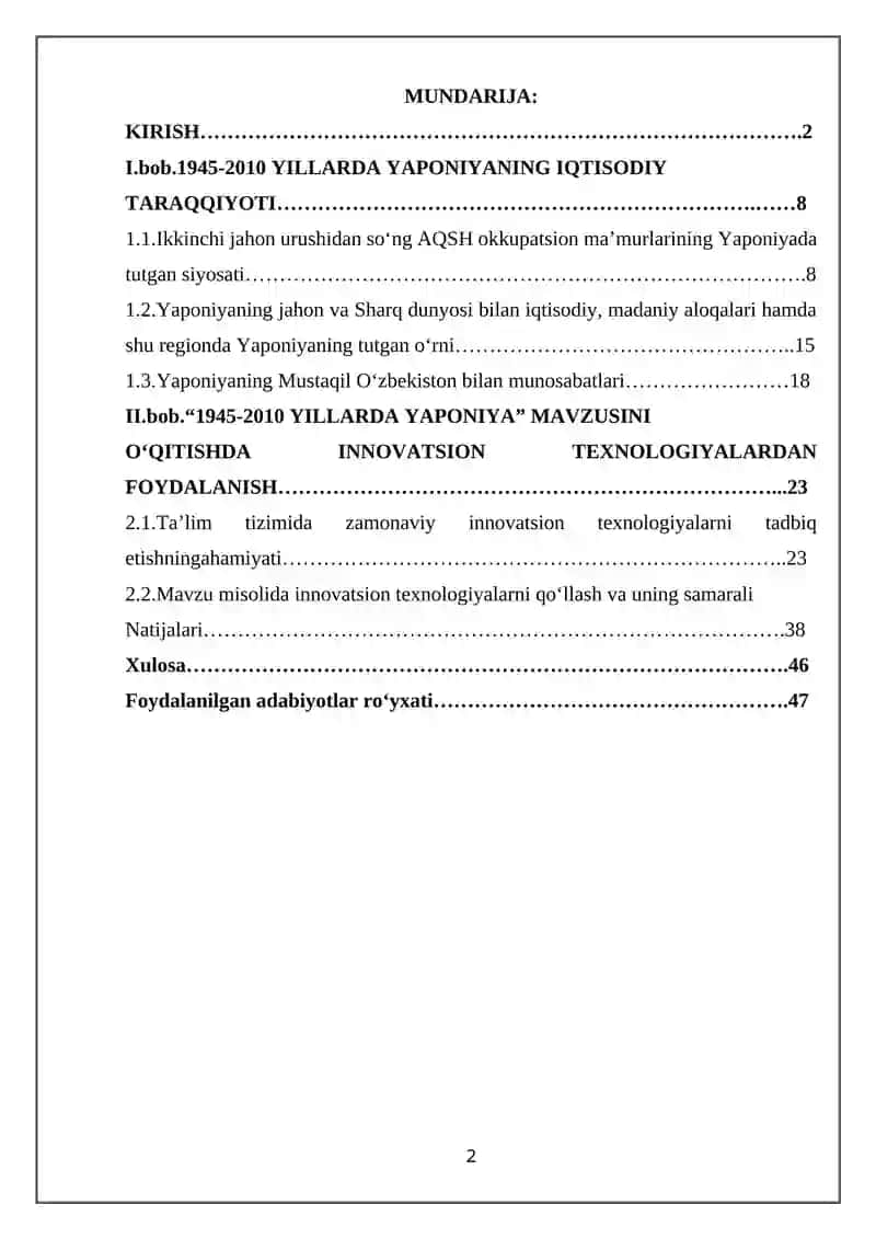Yaponiya mavzusini o’qitish metodikasi 2