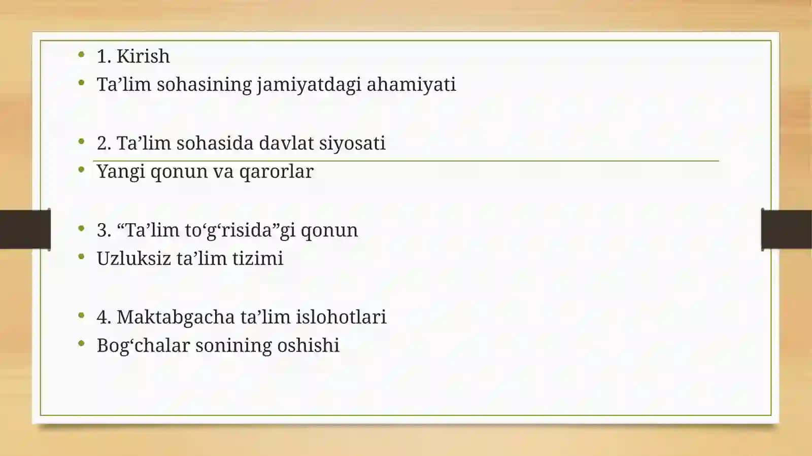 Maktabgacha ta'lim islohotlari 2