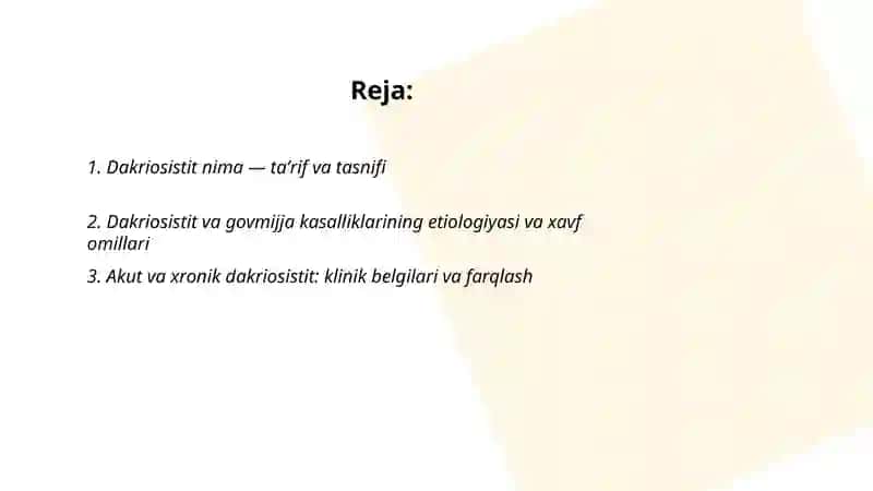 Dakriosistit va Govmijja kasalligi 2