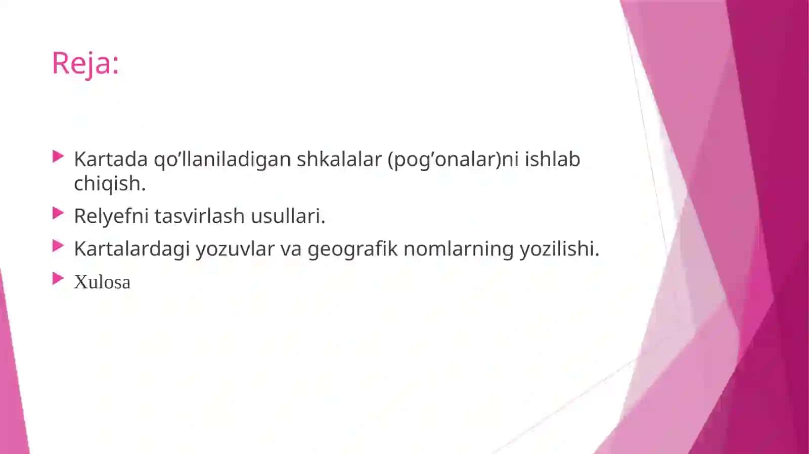 Kartada qo’llaniladigan shkalalar (pog’onalar)ni ishlab chiqish 2