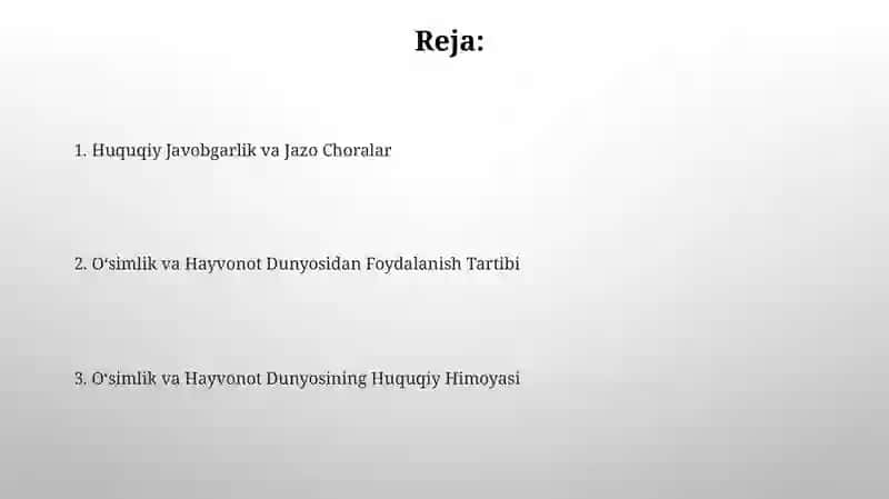O'simlik va Hayvonot Dunyosini Muhofaza Qilish va Undan Foydalanishning Huquqiy Tartibi 2