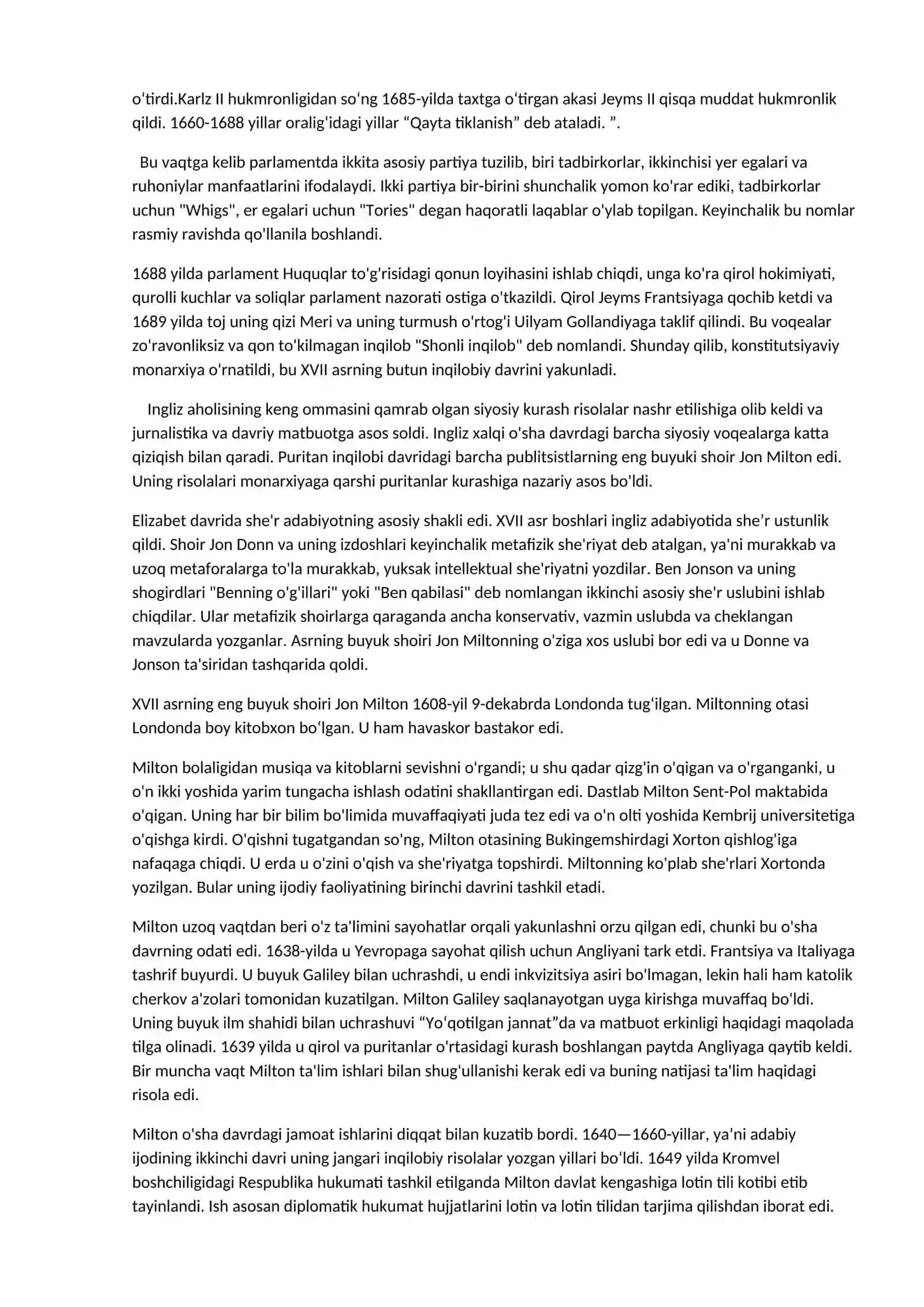 XVII asrda ingliz adabiyoti 2