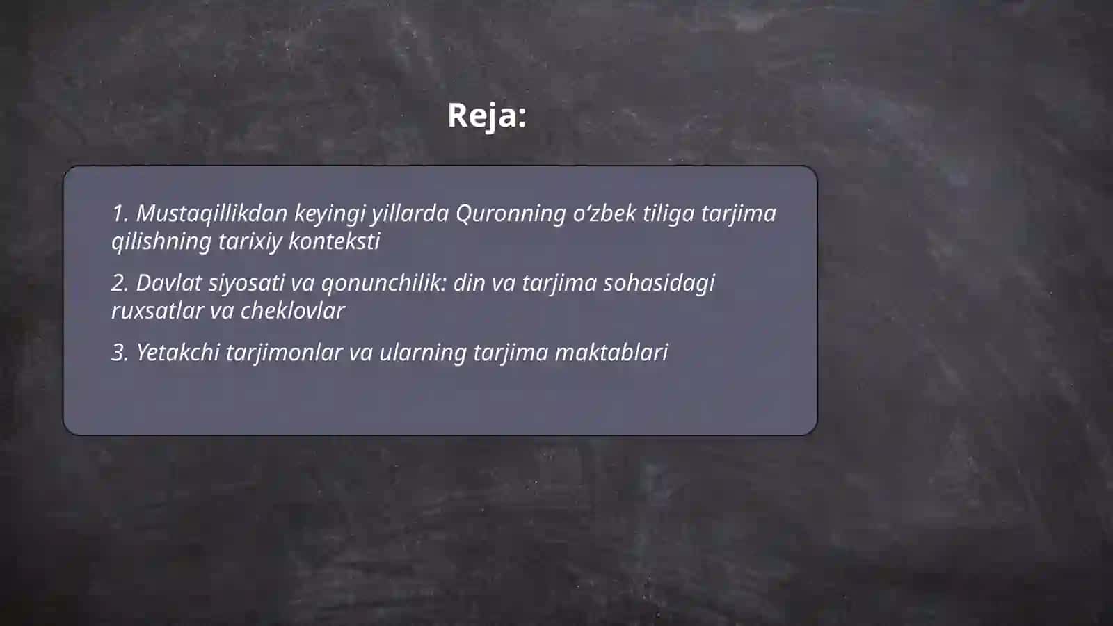 Mustaqilik yillarida Quronning ozbek tiliga tarjima qilinishi va tafsilotlari haqida taqdimot tayarlash 2
