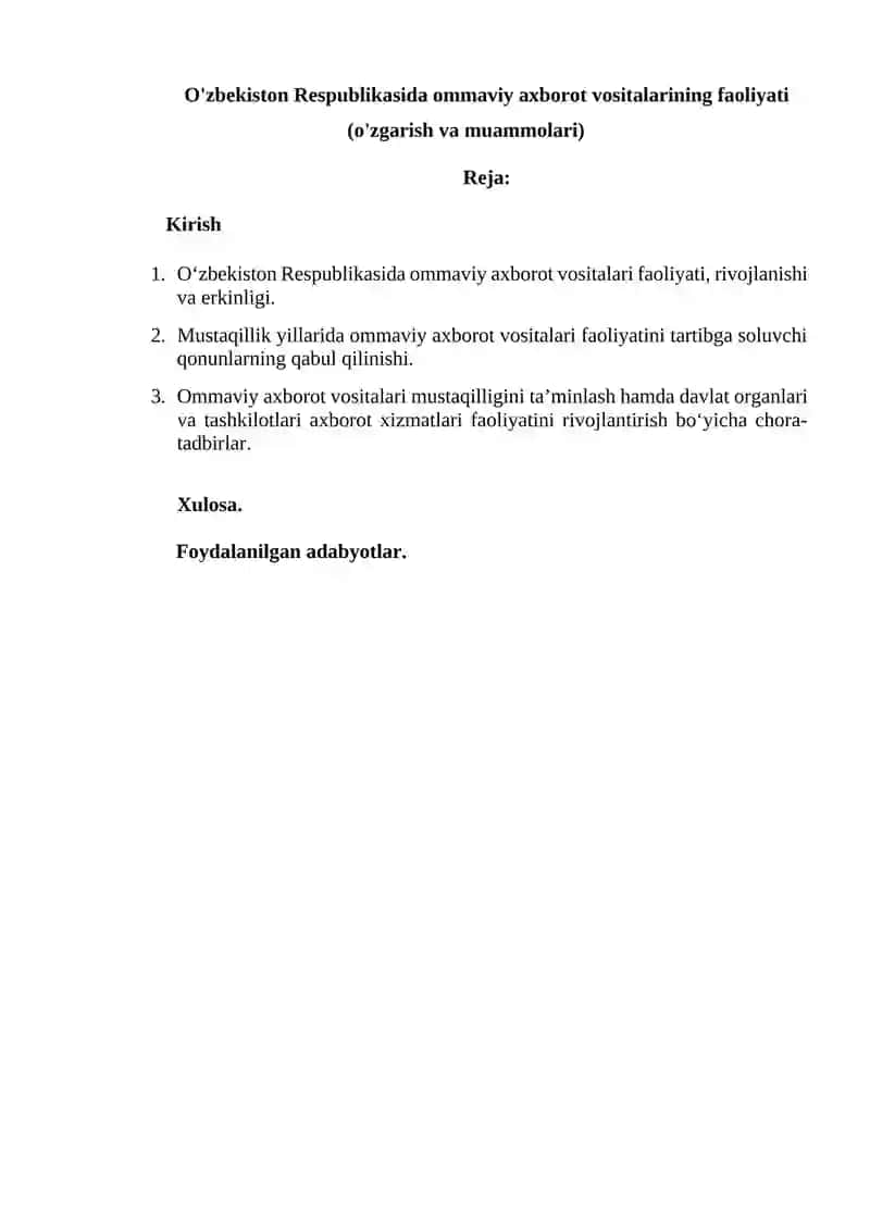 O'ZBEKISTON RESPUBLIKASIDA OMMAVIY AXBOROT VOSITALARINING FAOLIYATI (O'ZGARISH VA MUAMMOLARI) 2