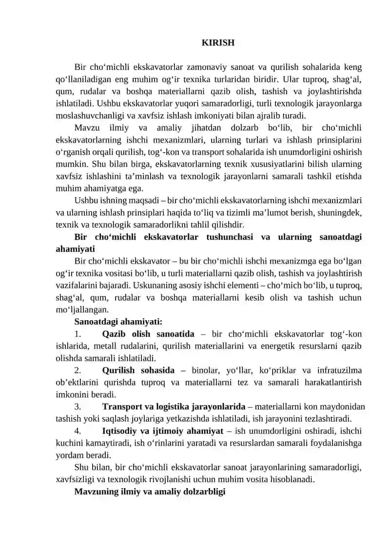 Bir cho'michli ekskavatorlarning ishchi mexanizmlari, ularning turlari va ishlash prinsipi. 2