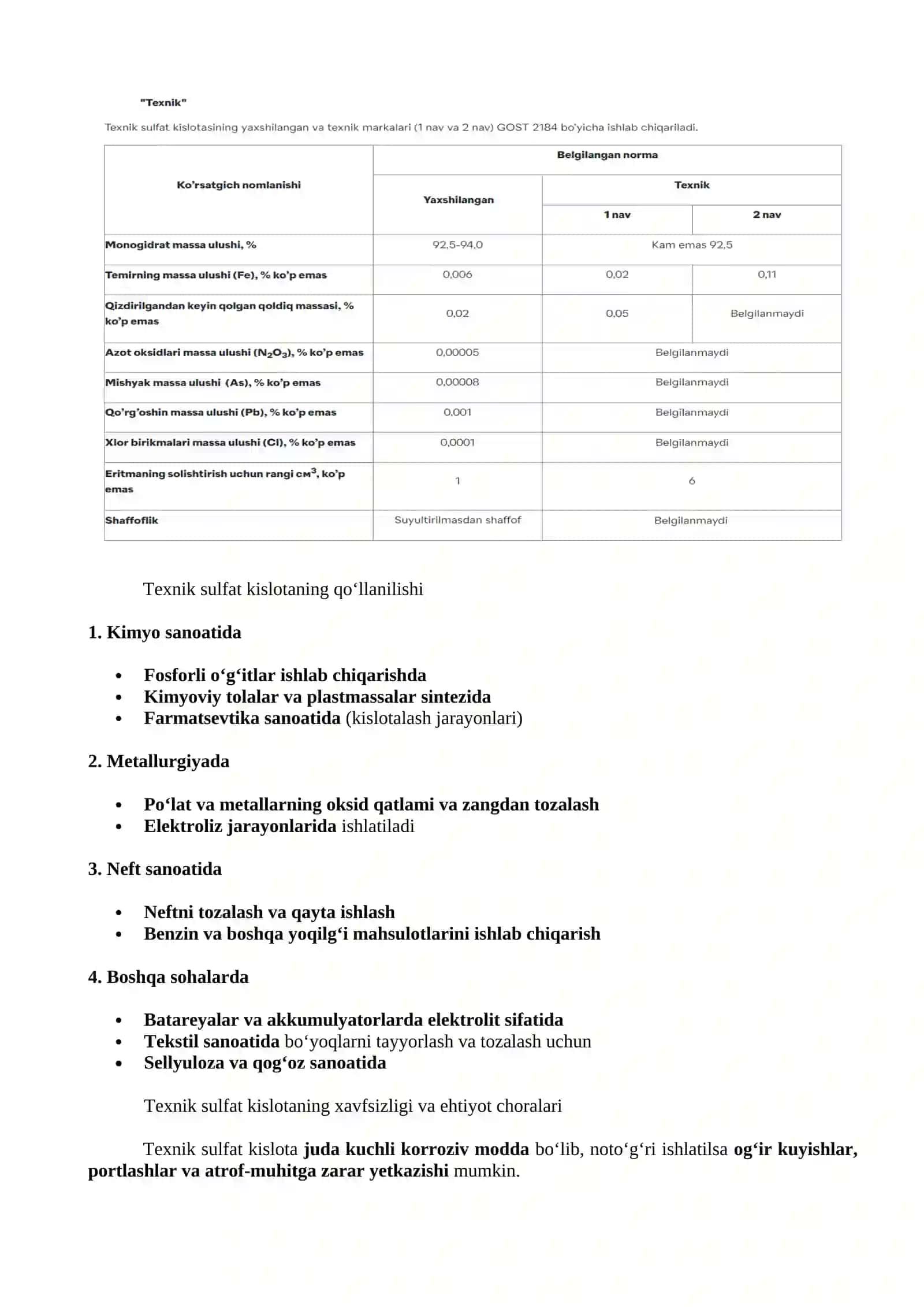 Tanishish bilan laboratoriyada texnika xavfsizligi qoidalari va texnik sulfat kislotaning analizini 2