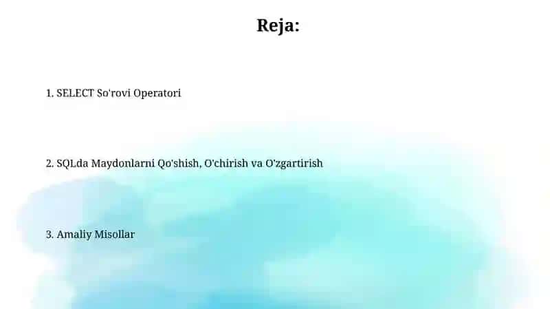 SQLda Maydonlarni Qo'shish, O'chirish va O'zgartirish 2