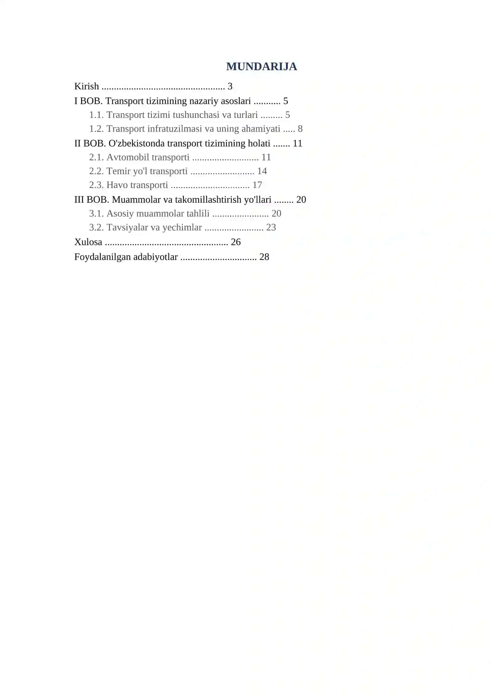 Transport Mavzusida Kurs Ishi Shabloni — Tayyor Word Format 2