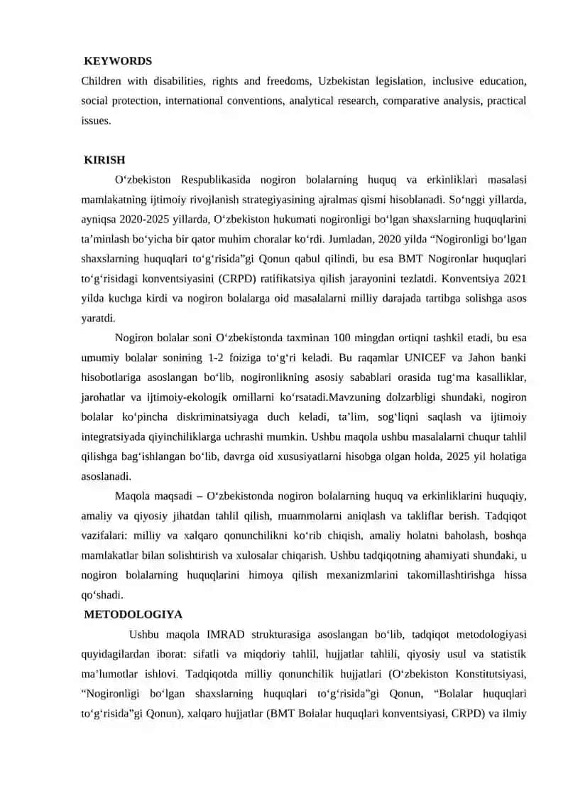 O‘zbekistonda Nogiron Bolalarning Huquq va Erkinliklari 2