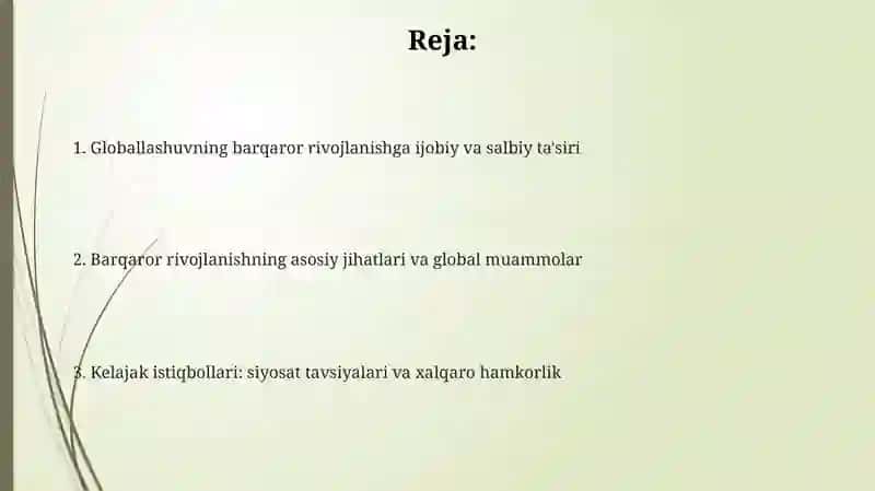 Globallashuv va Barqaror Rivojlanish: Asosiy Tushunchalar 2