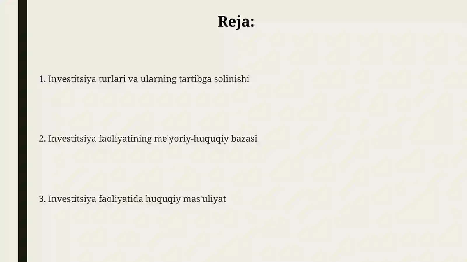 Investitsiya faoliyatining me'yoriy huquqiy asoslari 2
