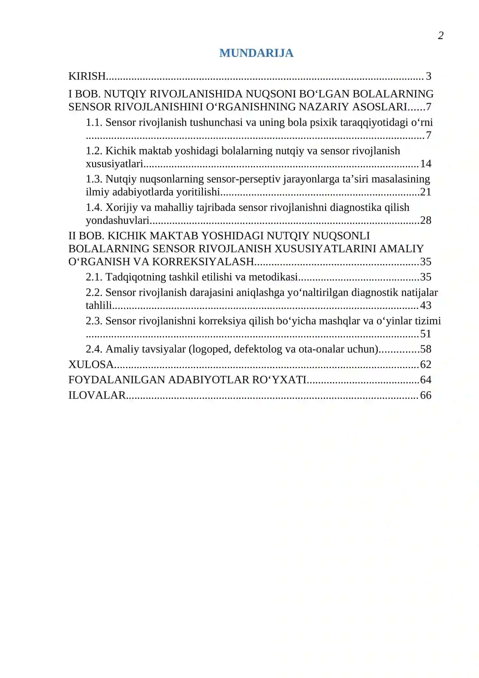 Kichik maktab yoshidagi nutqiy rivojlanishida nuqsoni boʻlgan bolalarning sensor rivojlanish xususiyatlari 2