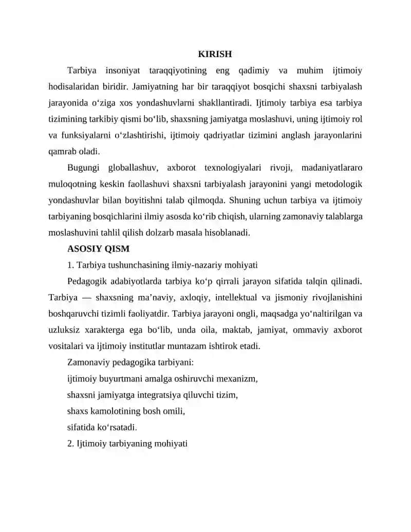 TARBIYA VA IJTIMOIY TARBIYA BOSQICHLARI 2