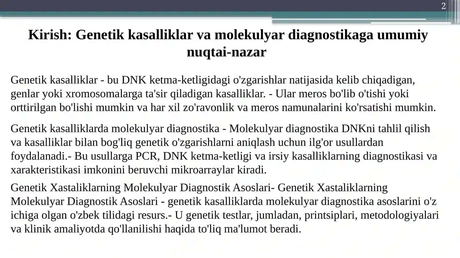 Genetik Xastaliklarning Molekulyar Diagnostik Asoslari 2