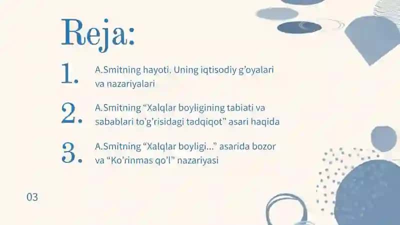 A.Smitning “Xalqlar boyligining va sabablari xususidagi tadqiqot” 2