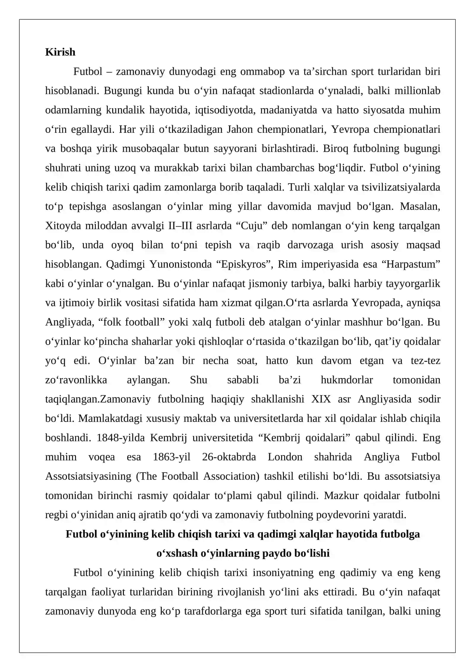 Futbol o‘yinining kelib chiqish tarixi va dastlabki qoidalari 2