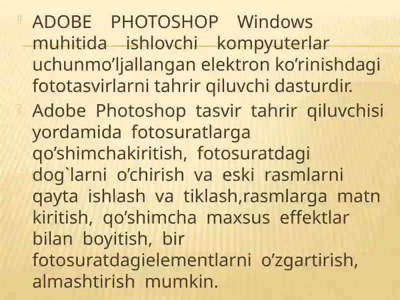 Adobe Photoshop dastur yordamida rasmlarni qayta ishlash 2