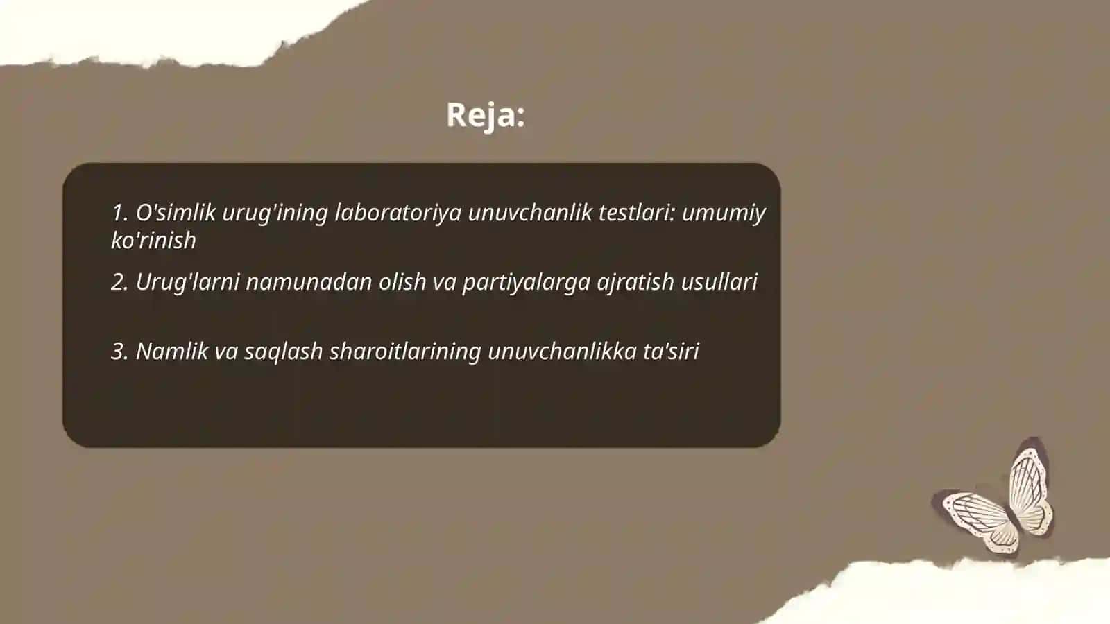 O'simlik urug'ining laboratoriya unuvchanlik testlari: umumiy ko'rinish 2