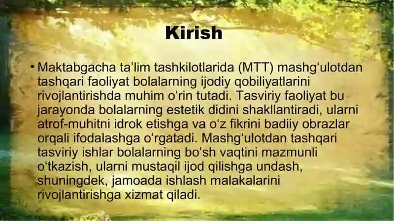 MTTlarida mashg‘ulotdan tashqari vaqtlarda tasviriy faoliyatni tashkil qilish 2
