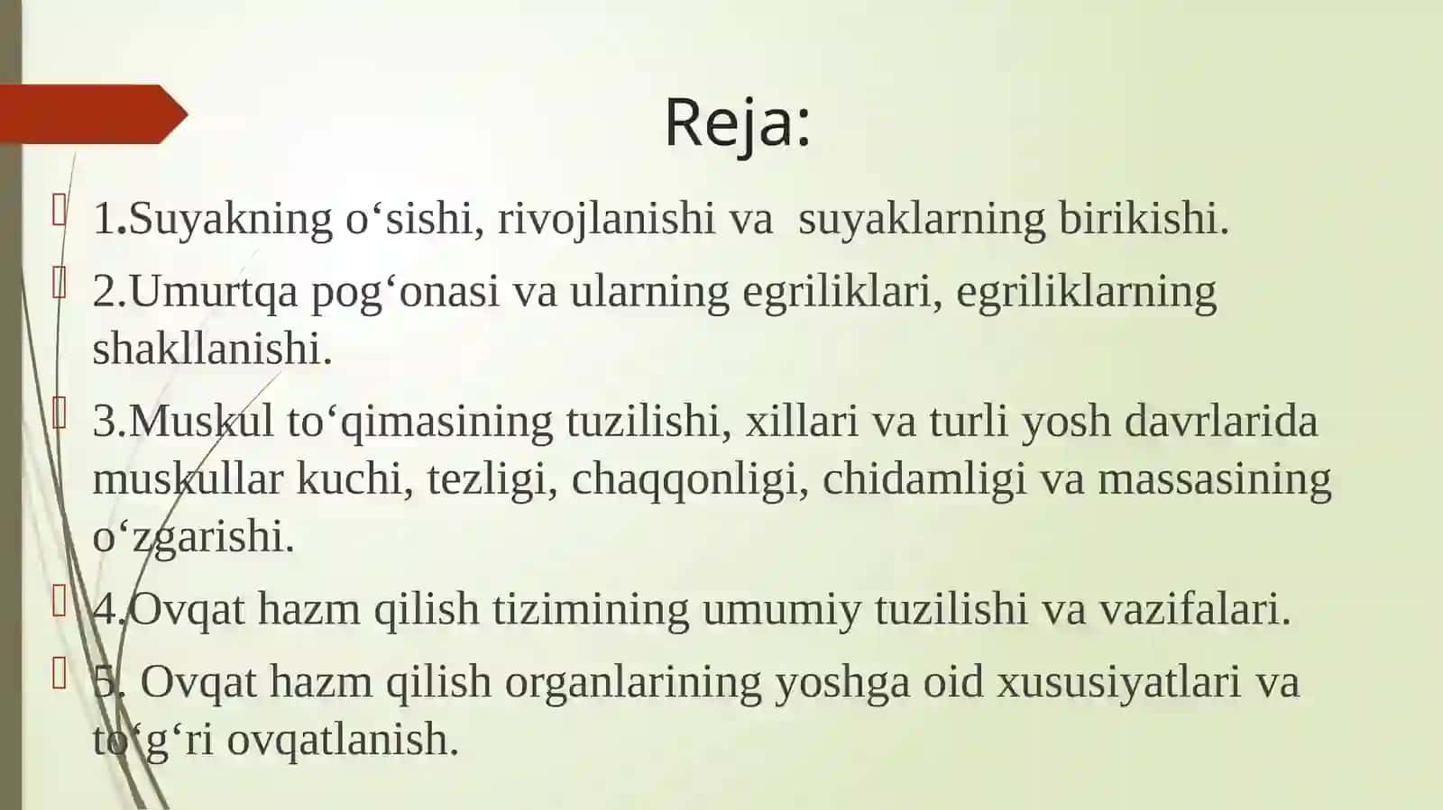 Tayanch harakat apparatining yosh xususiyatlari va gigiyenasi. Bolalarning ovqat hazm qilish tizimi va ovqatlanish gigiyenasi. Vitaminlar 2