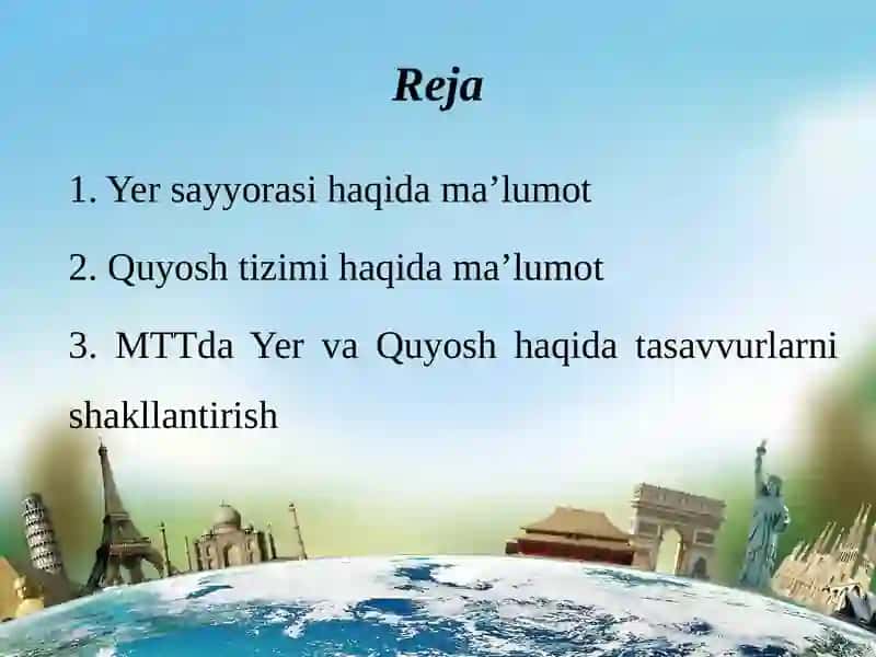 Yer va Quyosh haqida tasavvurlarini shakllantirish 2