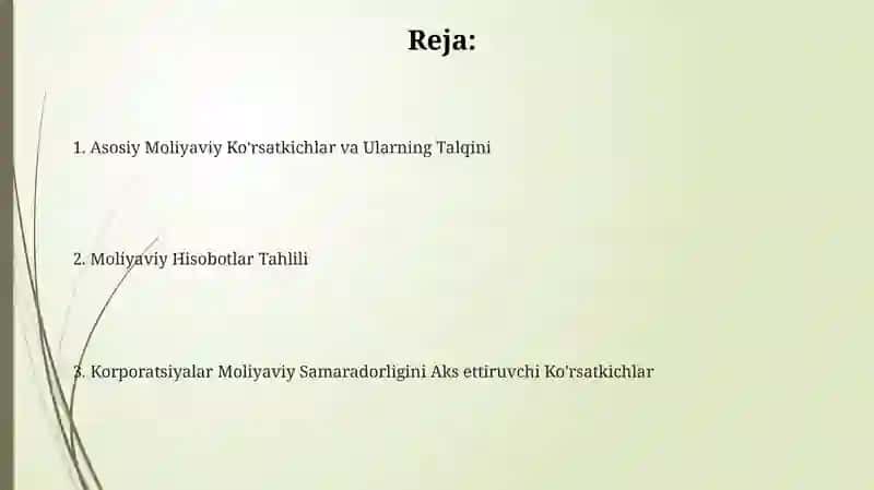 Asosiy Moliyaviy Ko'rsatkichlar va Ularning Talqini 2