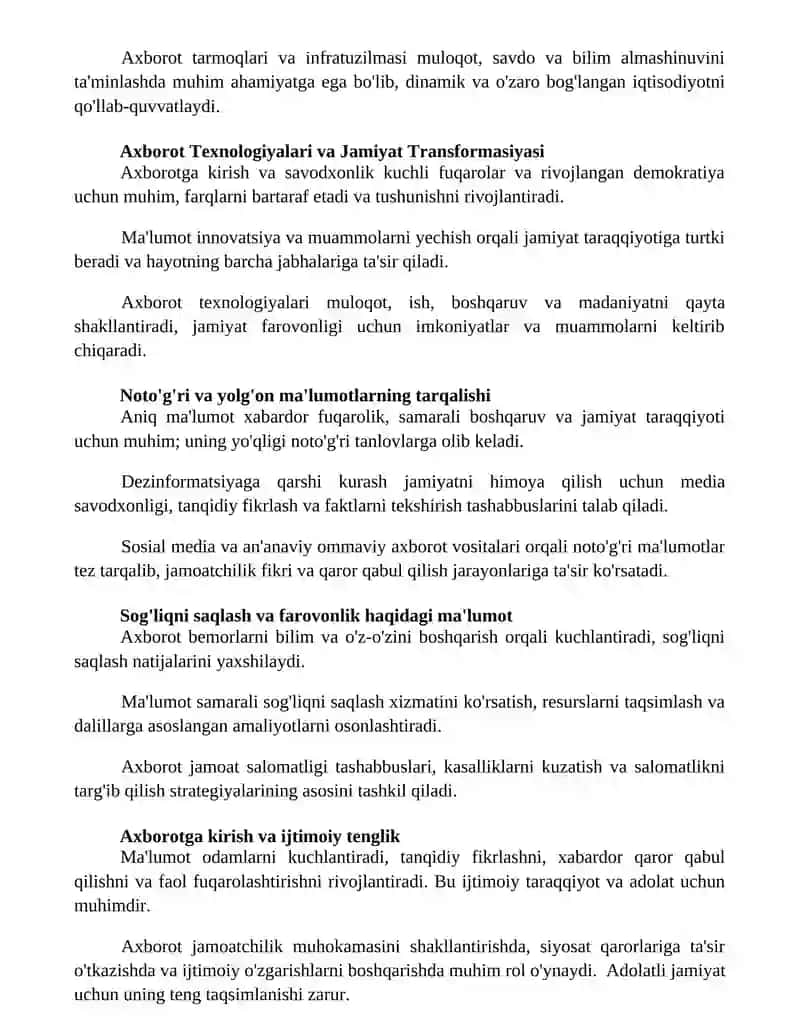 Axborotning jamiyatdagi orni va ahamiyati 2