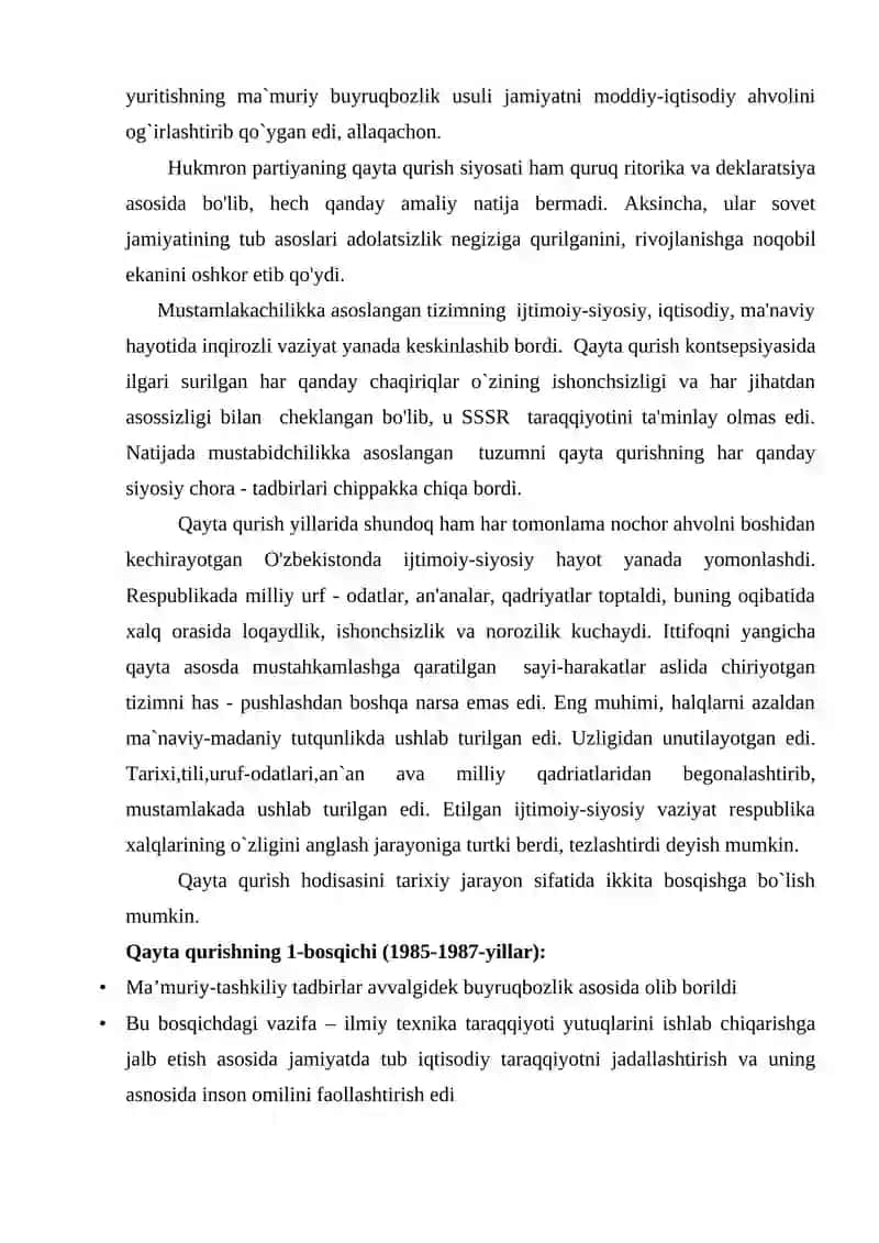 Mustaqillikka erishish arafasida O’zbekistondagi ijtimoiy-siyosiy jarayonlar 2