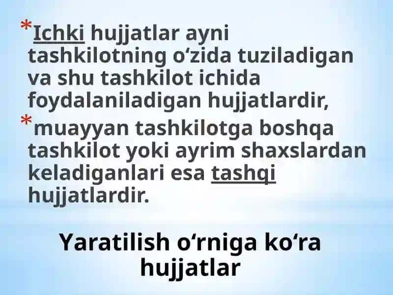 Hujjatlar turlari va ularning xususiyatlarini o‘rganish 2