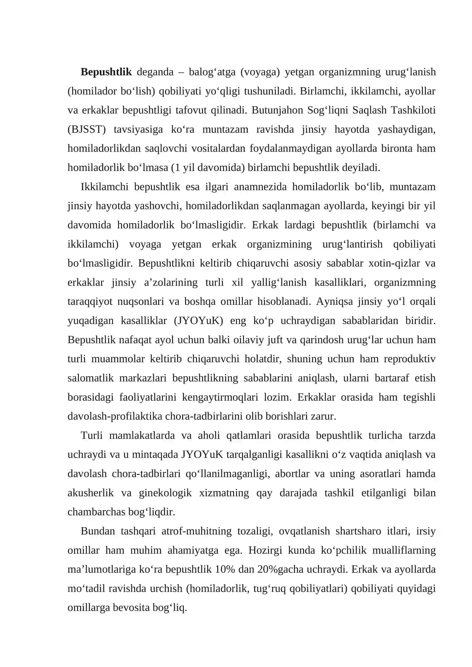 Bepushtlik. Bepusht ayol salomatligi muammolari 2