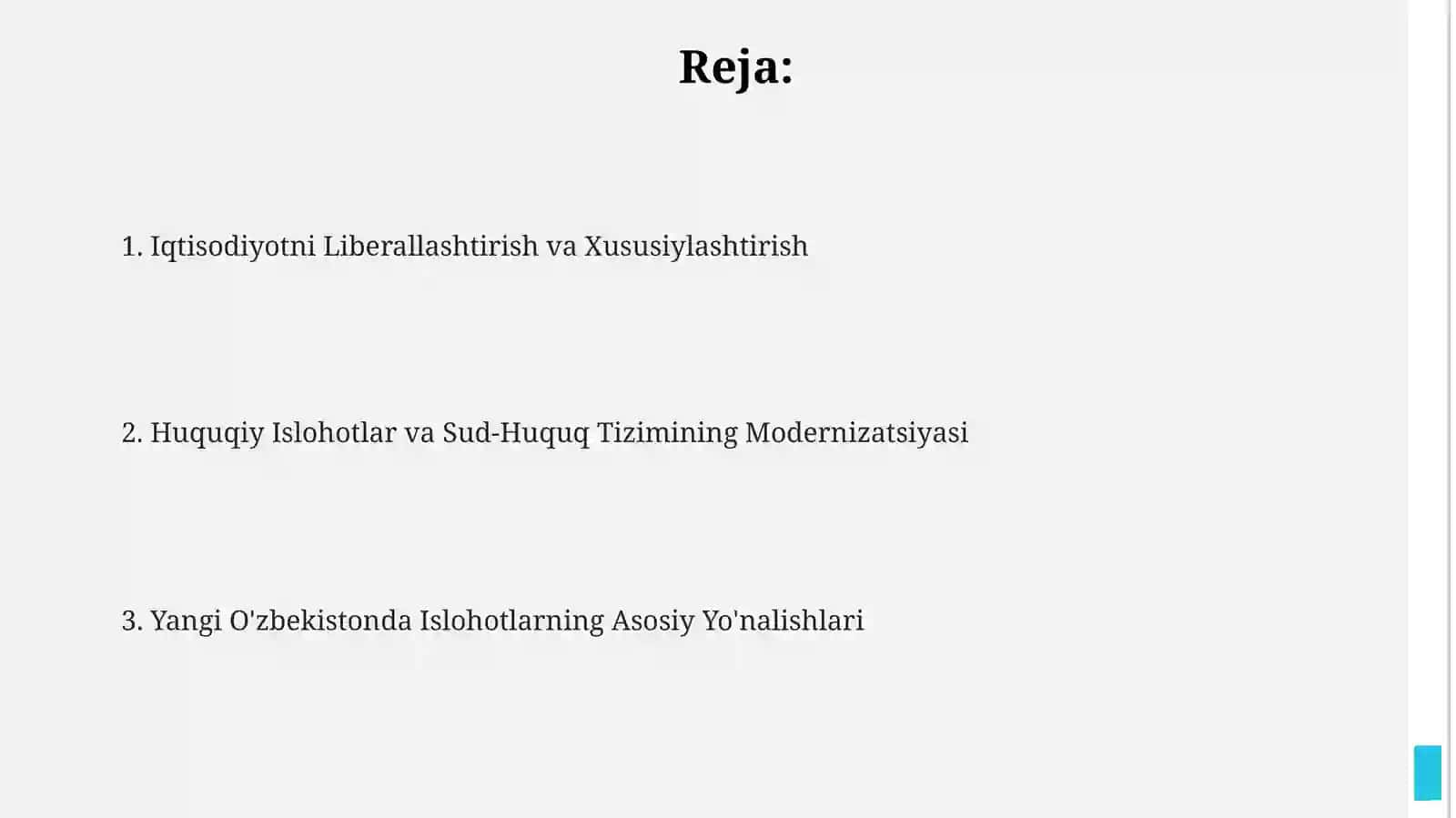 Yangi O'zbekistonda Prezident Shavkat Mirziyoyev rahbarligida amalga oshirilgan islohotlar 2