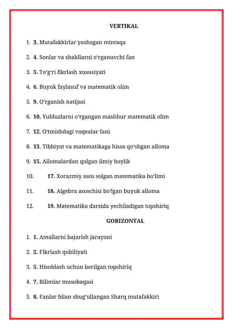 Qiziqarli matematika olimpiada masalalari fanidan  Boshlang'ich matematika darslarida Buyuk allamalar merosini o'rgatish. Boshlang'ich matematika darslarida Sharq mutafakkirlari merosidan foydalanish. 2
