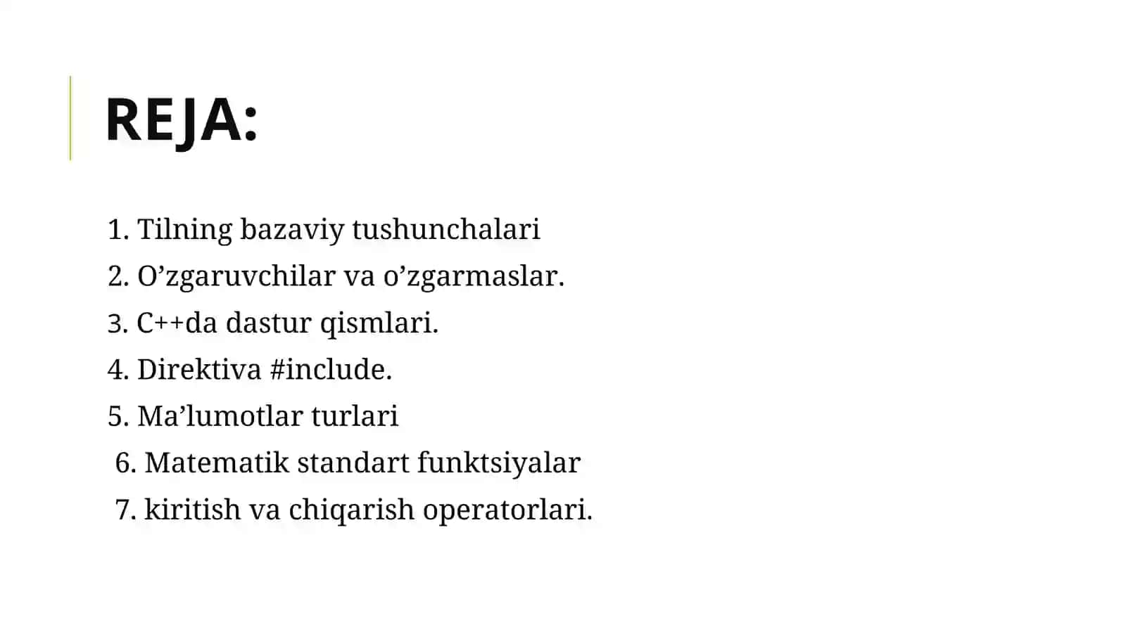 Dasturlashga kirish, dasturlashning asosiy tushunchalari 2