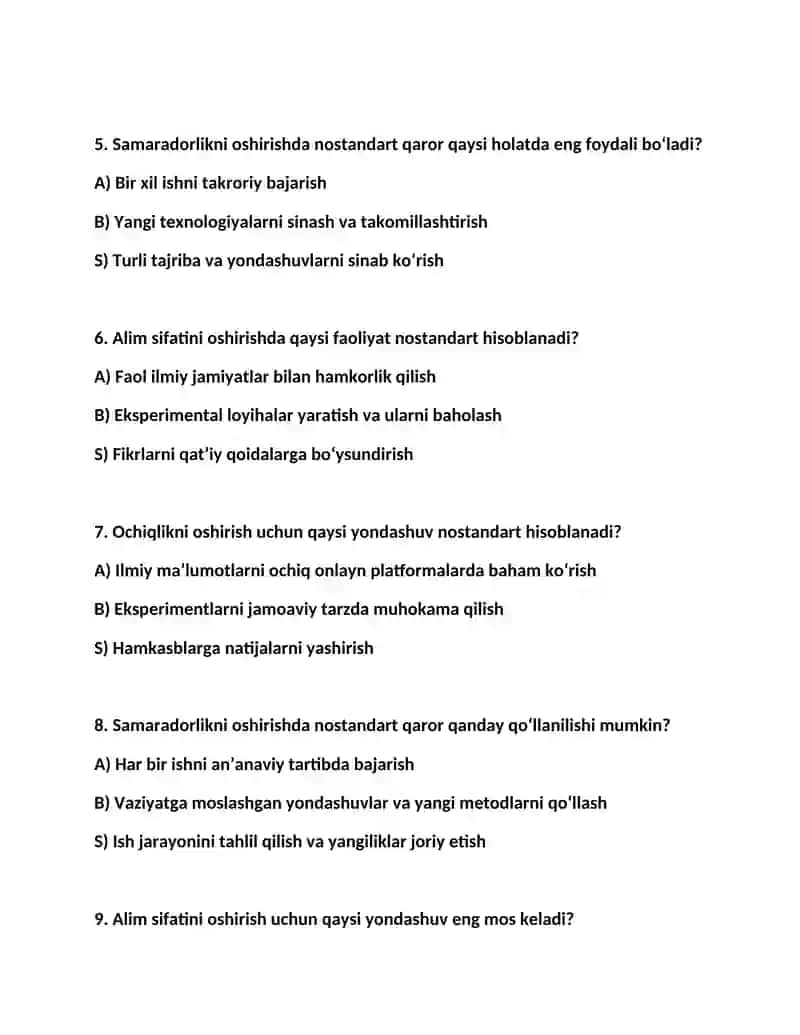 Ta'lim sifati, ochiqligi va samaradorligini oshirish uchun nostandart qarorlardan foydalanish 2