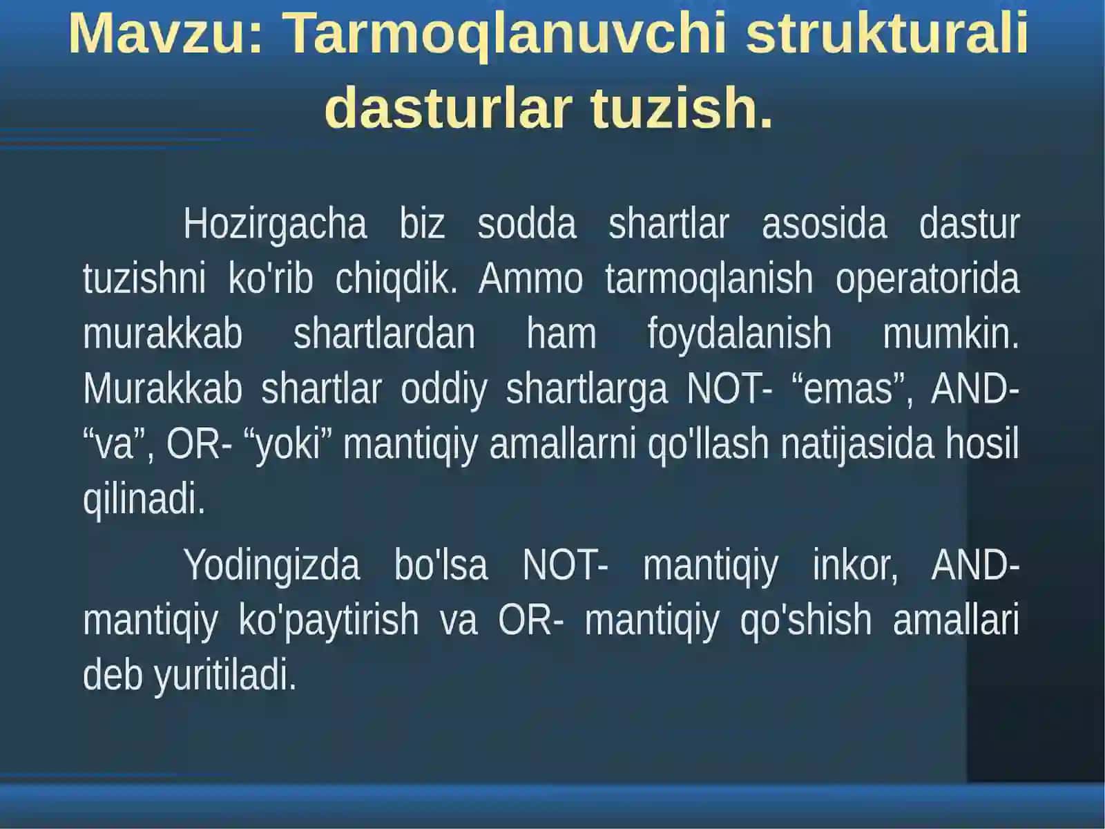 Tarmoqlanuvchi strukturali dasturlar tuzish 2