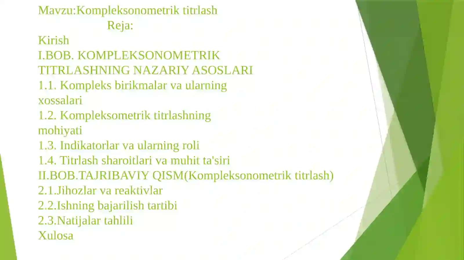 Analitik Kimyo fanidan kurs ishi 2