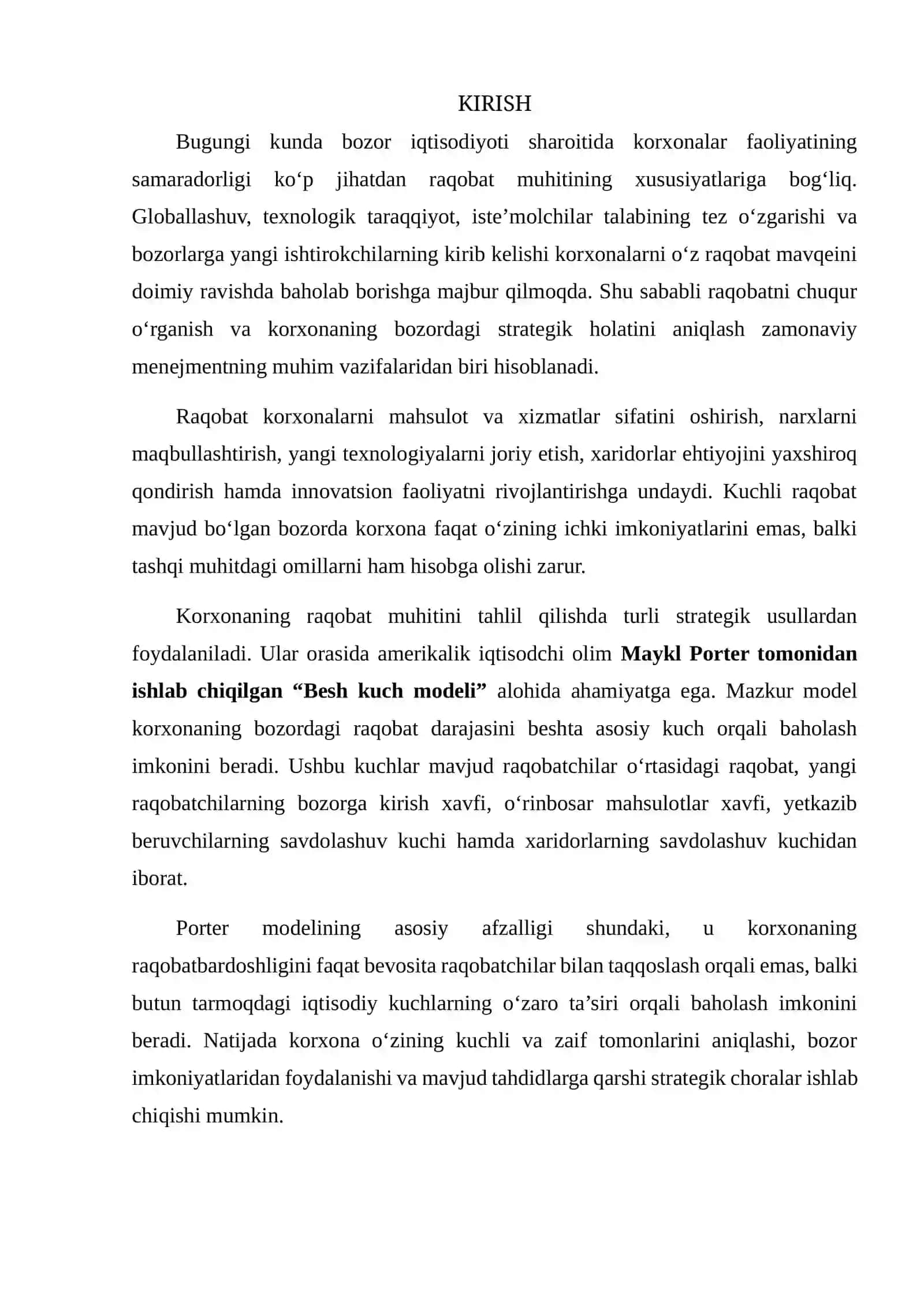 RAQOBATCHILIKNI TAHLIL QILISH — PORTERNING BESH KUCH MODELI 2