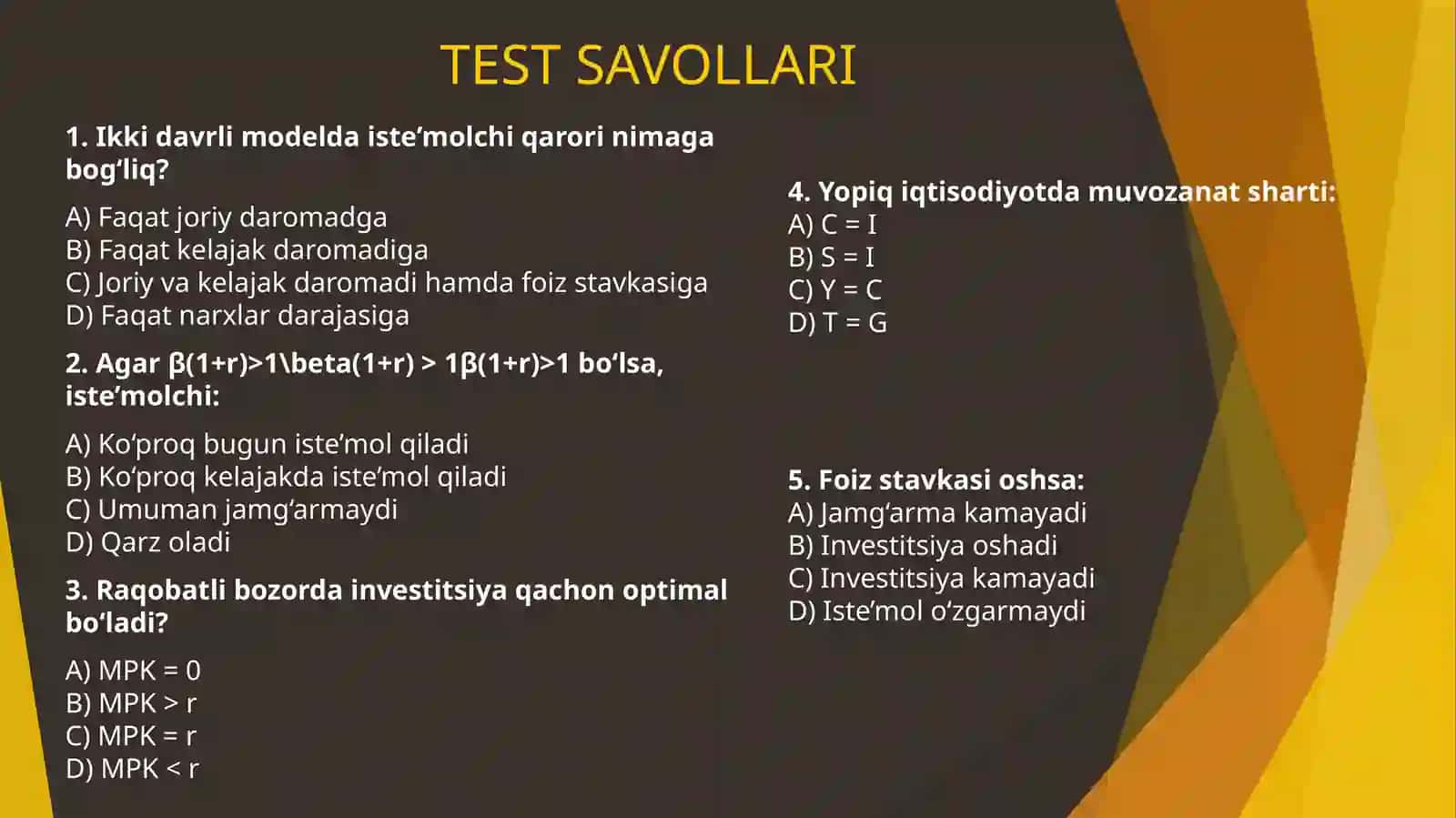 Ikki davrli raqobat modelida jamg’arma va sarmoya 2