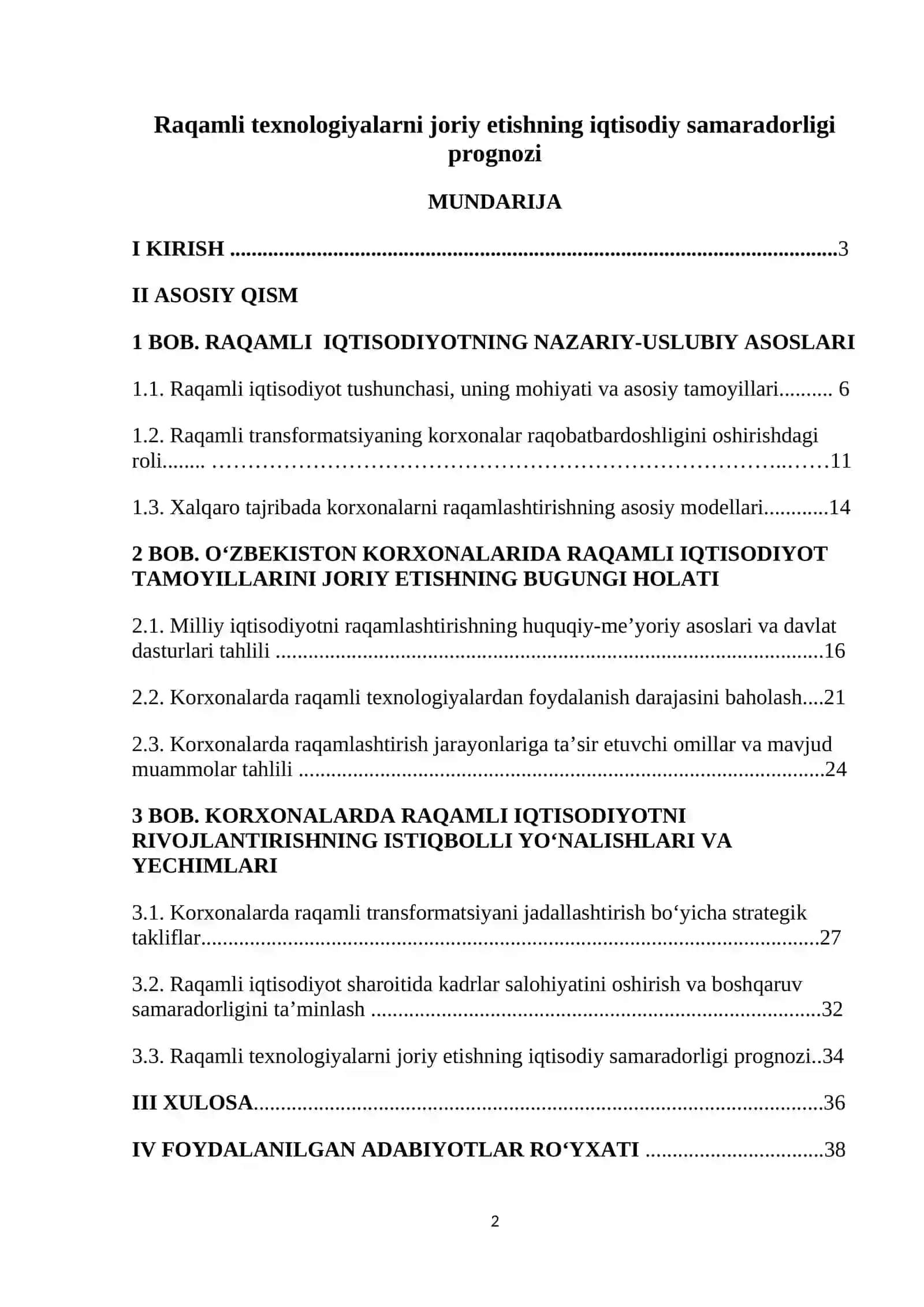 Raqamli texnologiyalarni joriy etishning iqtisodiy samaradorligi prognozi 2