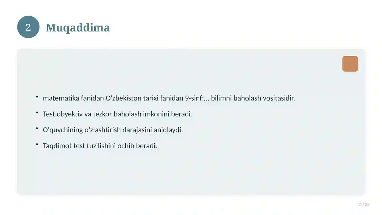 O'zbekiston tarixi fanidan 9-sinf: mavzulashtirilgan nazorat ishi va tahlil 2