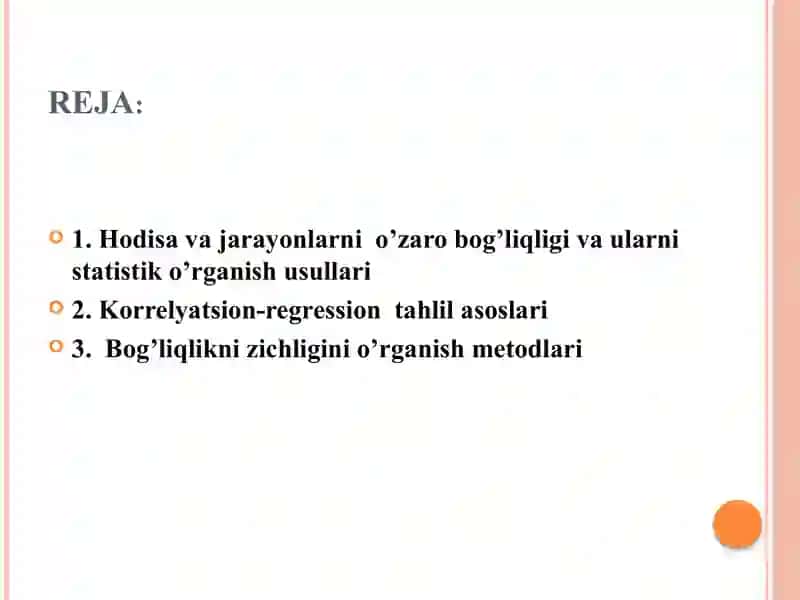 O'zaro bog'lanishlarni statistik o'rganish 2