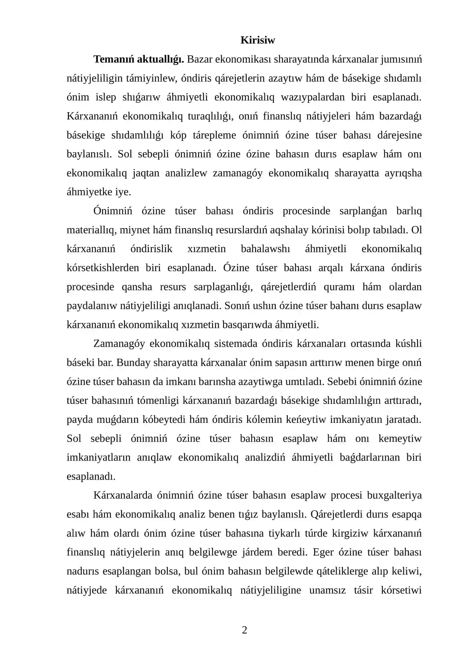 ÓNIMNIŃ ÓZINE TÚSER BAHASINIŃ TEORIYALIQ-EKONOMIKALIQ TIYKARLARI 2