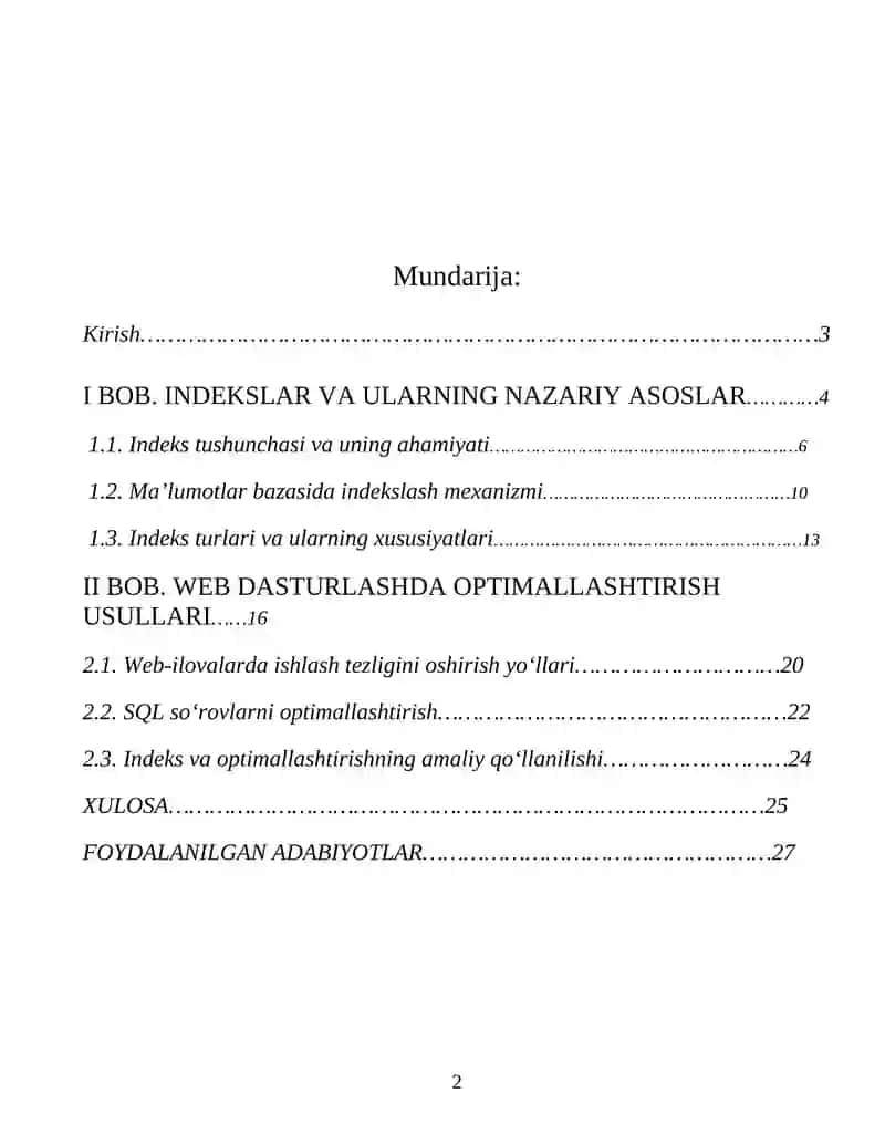 Indekslar va optimallashtirish kurs ishi 2